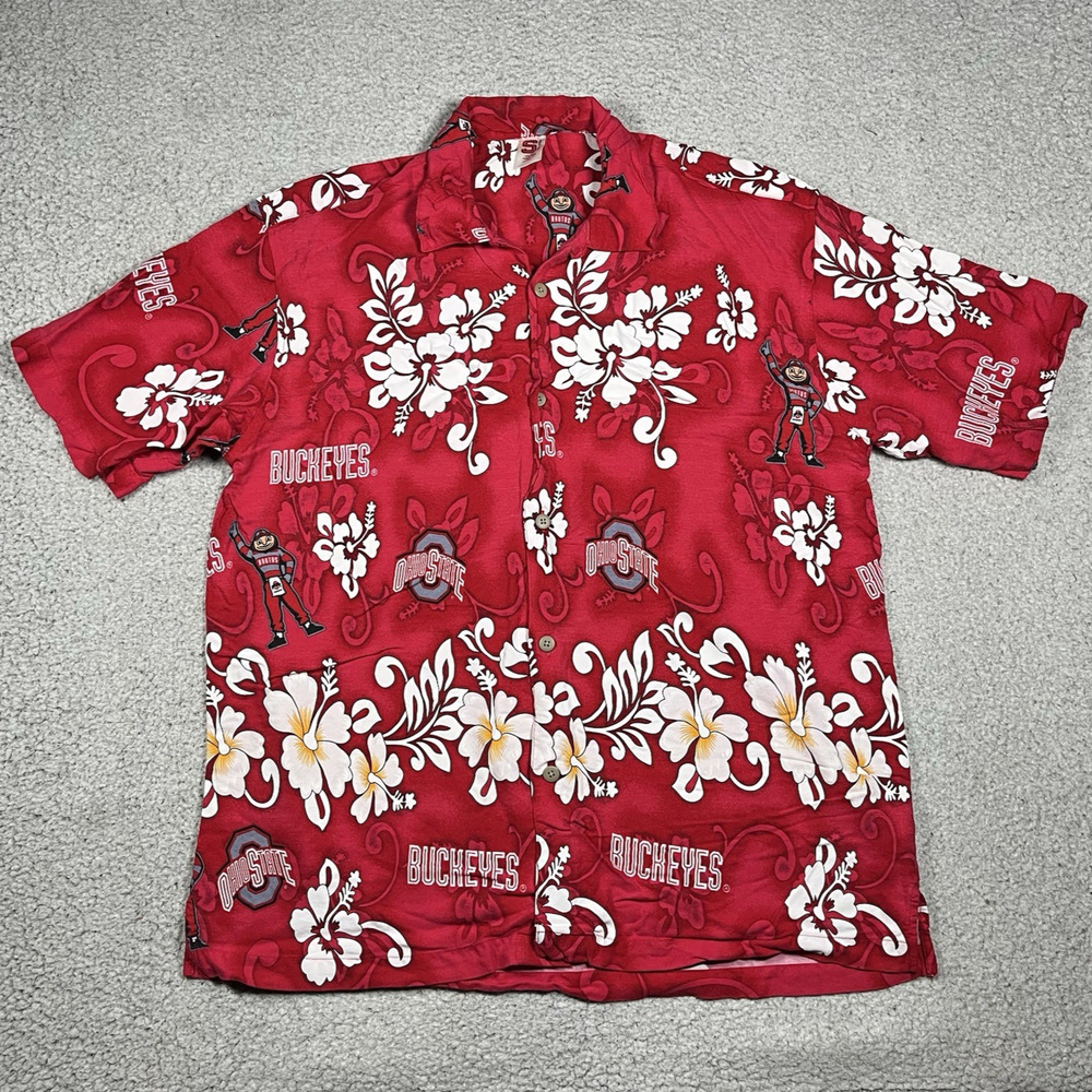 Ohio State Buckeyes Shirt Mens XL Hawaiian Camp Football Rayon Spike Sports NCAA